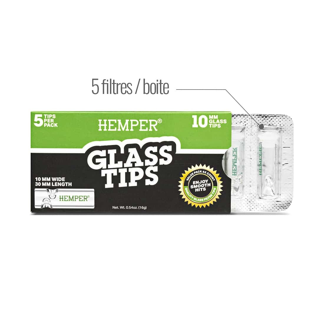 Boites de 5 filtres en verre 10mm Hemper